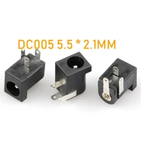 100pcs hot sales dc 005 black dc power jack socket connector dc005 5 52 1mm 2 1socket round the needle good quality