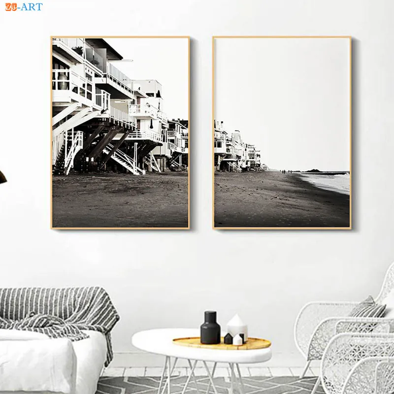 Малибу пляж печать плакат волны океана море холст живопись Черно-белые стены