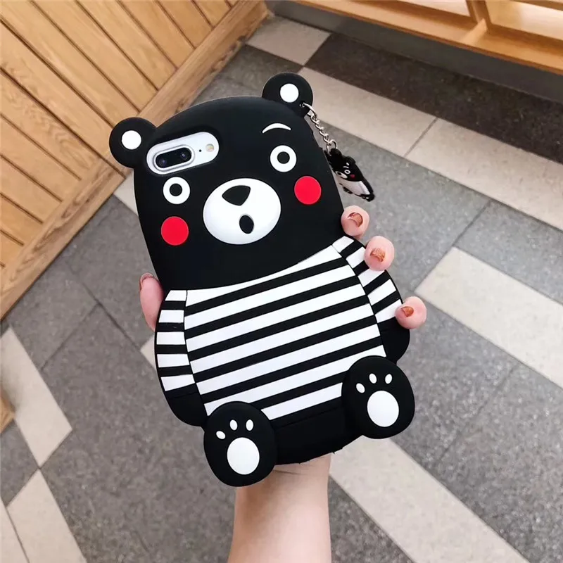 Black case 3D милый мультяшный чехол с медведем Kumamon Мягкий силиконовый чехол для iphone X Xs 7 8 6 6s Plus Милая резинка чехол для телефона - Цвет: Black case
