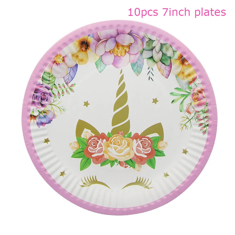 51/81pcs Unicorn Party Supplies Disposable Tableware Set Paper Plates Cups Straw Birthday Party Decoration Kids Baby Shower