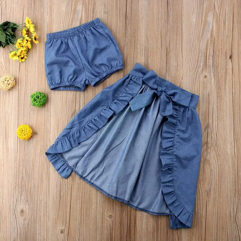 INS girl clothes set / White lace tops+ Jeans shorts Apron skirt