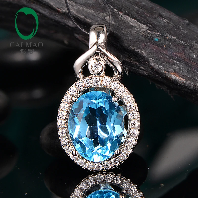 

Caimao Jewelry 925 Sterling Silver Natural Blue Topaz Pendant for Women