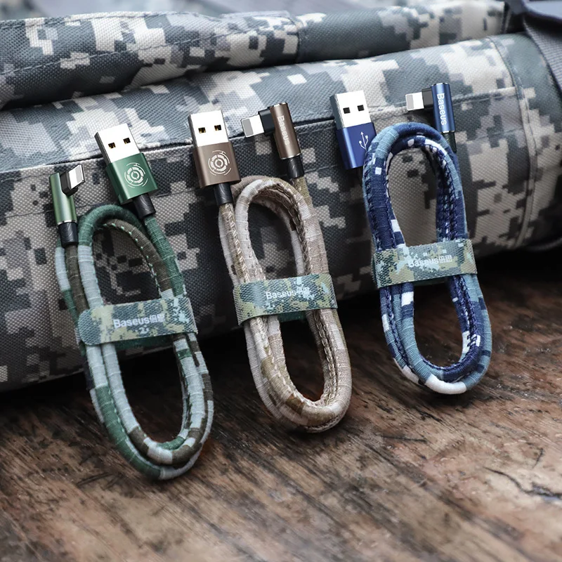 Baseus военный камуфляж зеленый 90 градусов USB кабель для iPhone 5 6 S 7 8 Быстрая зарядка iPad
