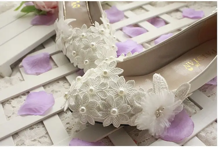 Свадебные туфли Цвет слоновой кости Женские для невесты с жемчугом на лодыжке