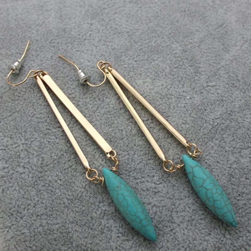 Fashion Women Bohemian Vintage Antique Gold Green Turquoises Drop Dangle Earring Boho Earrings | Украшения и аксессуары