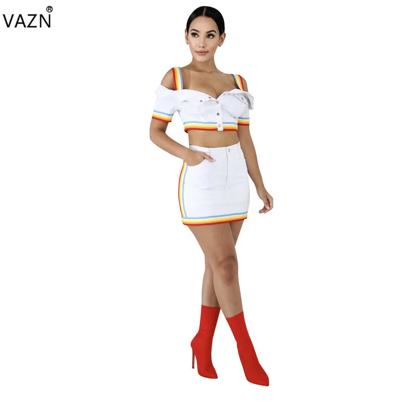 Женский комплект из 2 предметов VAZN однотонные мини юбки с коротким рукавом и
