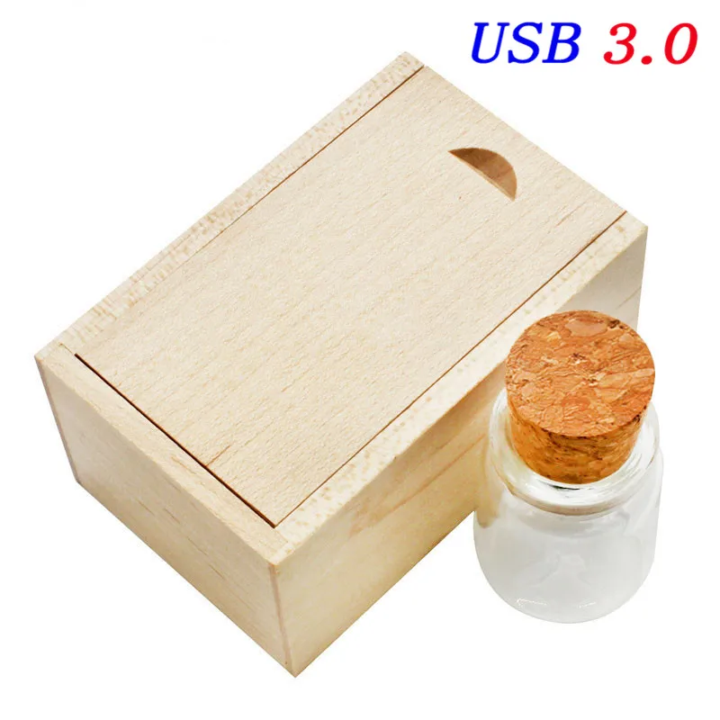 JASTER USB 3,0 стеклянная бутылка с пробкой USB флеш-накопитель стеклянная бутылка Флешка 4 ГБ 8 ГБ 16 ГБ 32 ГБ 64 ГБ свадебный подарок - Цвет: maple usb with box