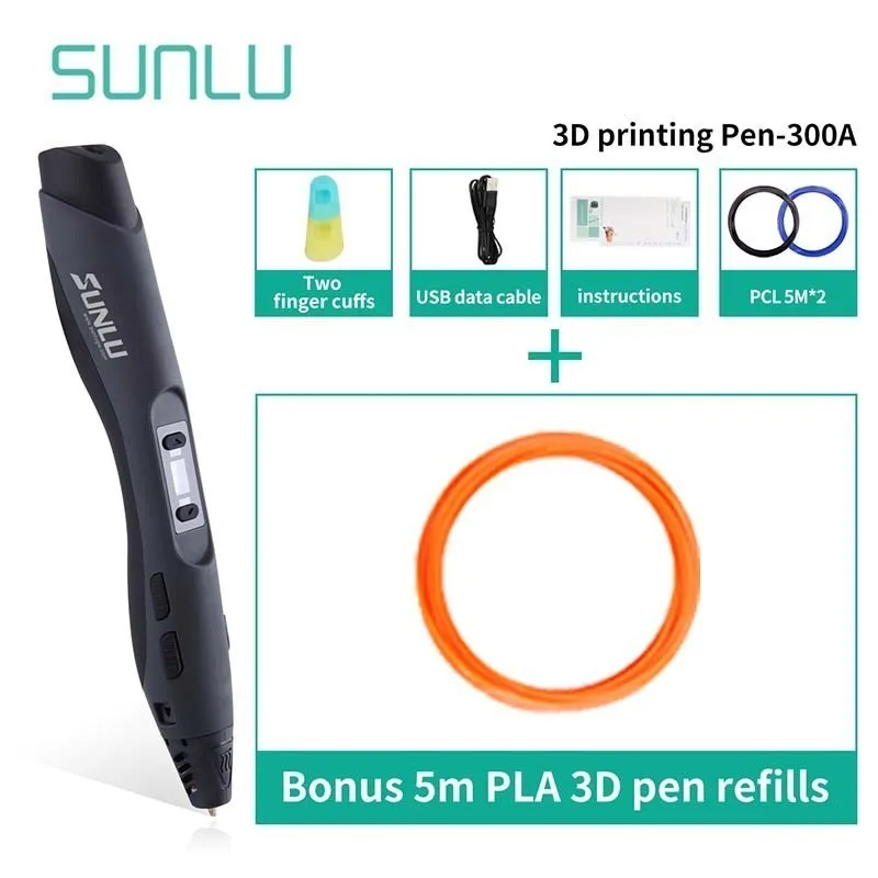 SL-300A-Black-5.1 SUNLU 3D печать Ручка Набор низкая температура 3D Ручка коробка набор детей Scribble 3D ручки Поддержка PLA/PCL/ABS нити - Цвет: SL-300A-Black-5.1