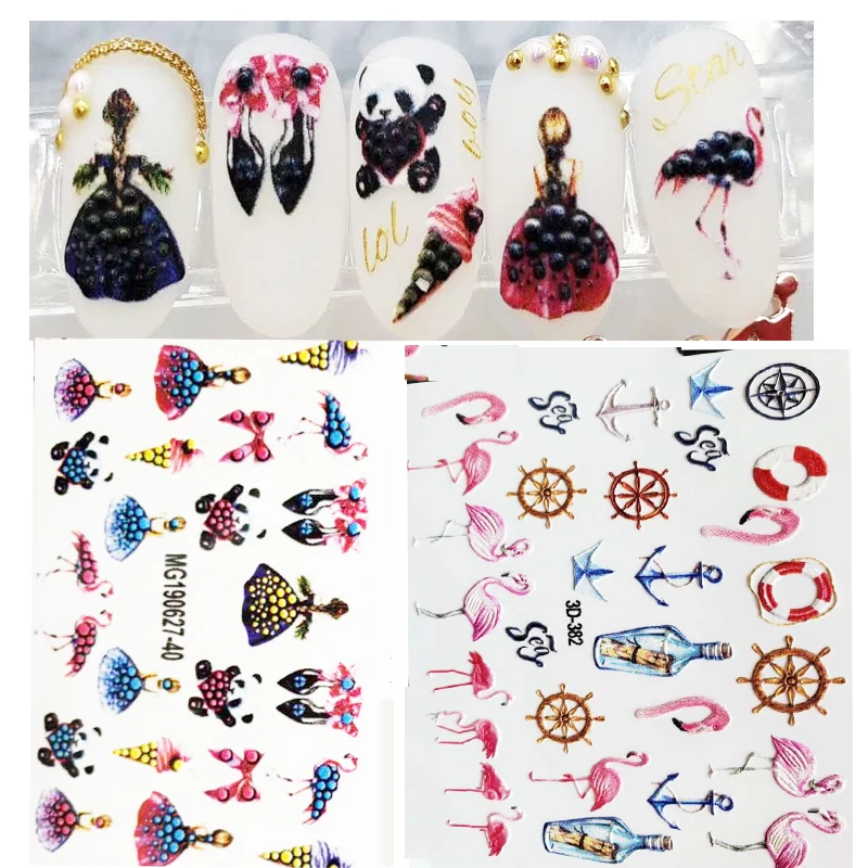 3D Новое поступление акриловая гравировка наклейка для ногтей юбка девушка якорь