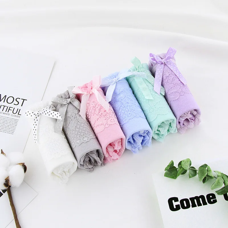 6 шт./партия нижнее белье женские трусики в подарочной упаковке с бантом-бабочкой