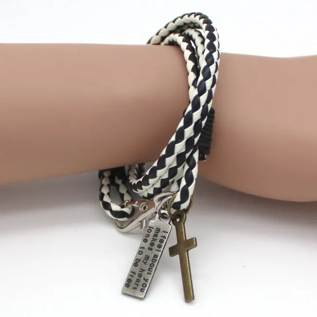 Мужской винтажный браслет из натуральной кожи с шармами 2015 | Украшения и