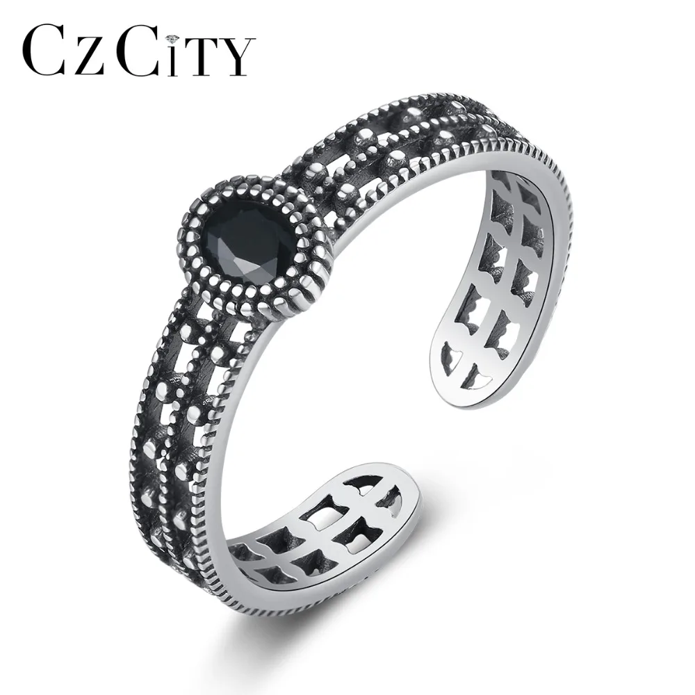CZCITY 2018 модные 925 стерлингового серебра Открытые Кольца для женщин черный набор