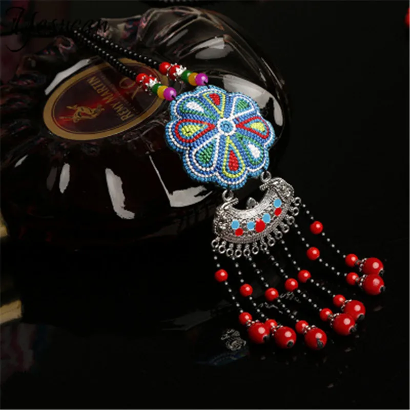Этническое ожерелье из бисера богемное с кисточкой искусственная вышивка новые