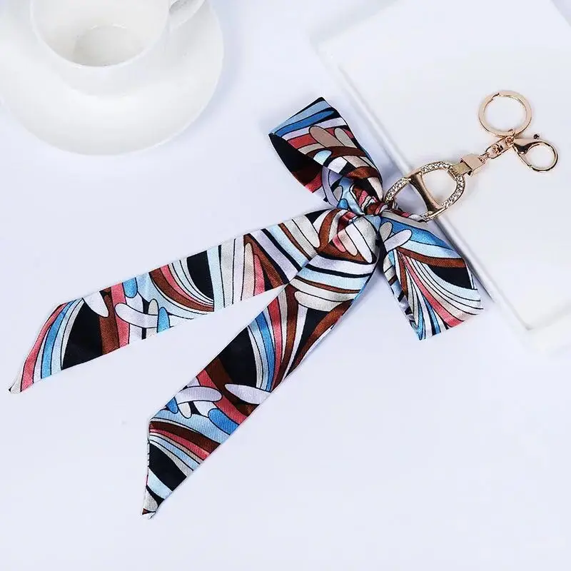 

New creative ribbon bow key ring fashion car key chain female bag silk scarf hanging accessories keychain