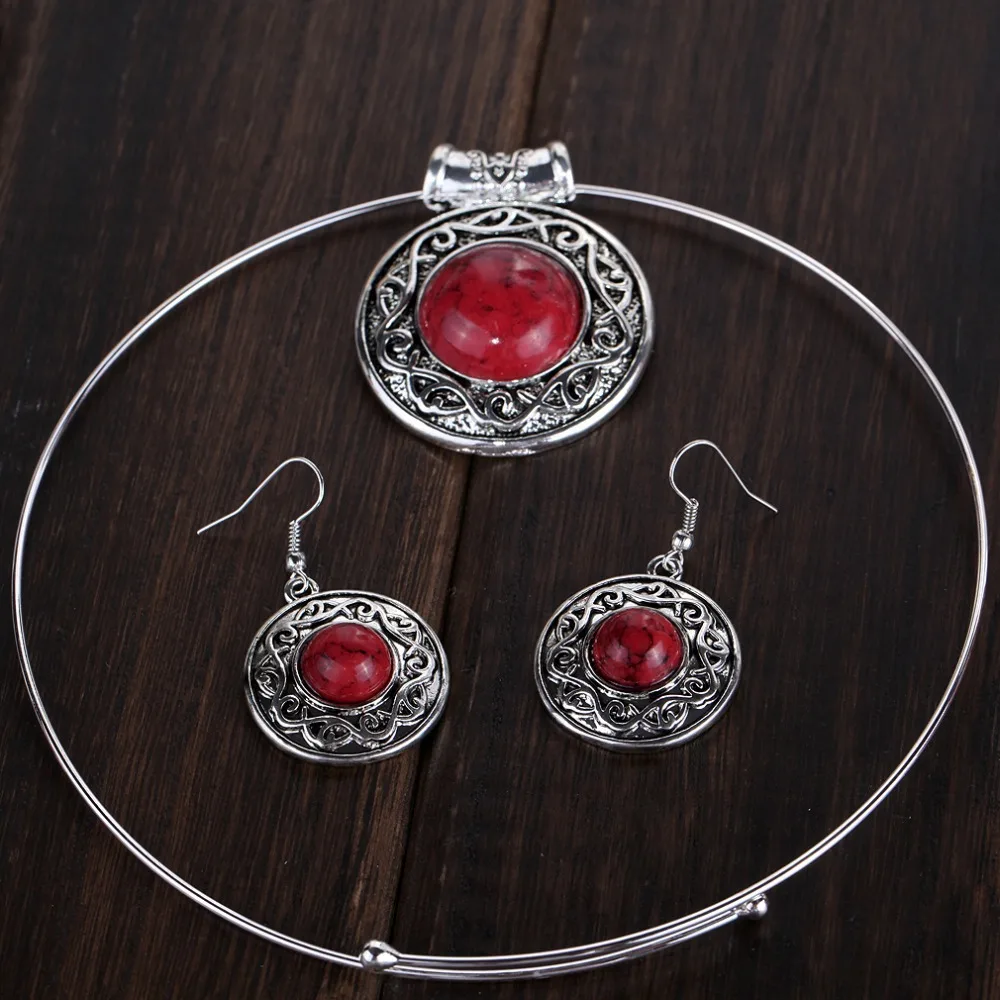 Изумительные красные камни Тибетский серебристый цвет ободки подвески серьги