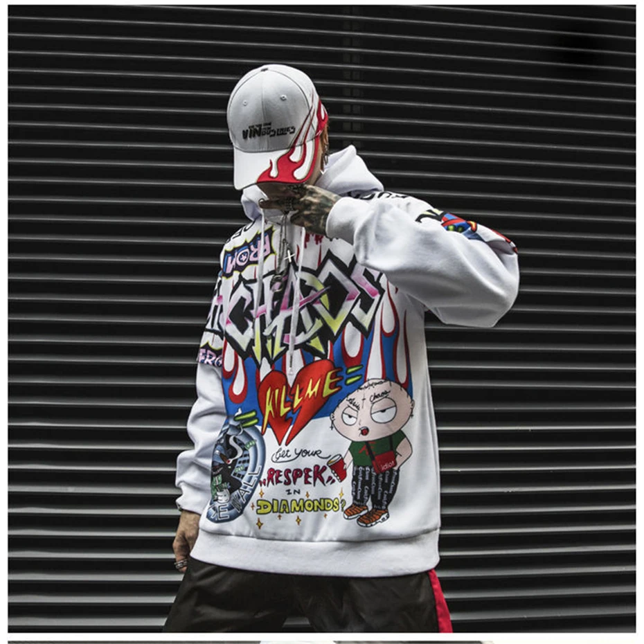 Hip Hop Hoodies Men Women Autumn Winter Letter Graffiti Printed Pullover Hoodie Male Fashion Streetwear Sweatshirts WG343