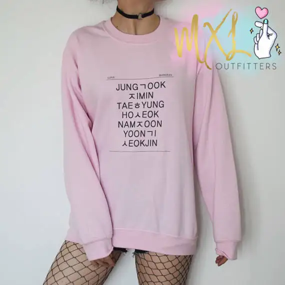 JUNG OOK JIMIN TAEHYUNG толстовка с буквенным принтом пуловеры Корейский KPOP Стиль длинный рукав crewneck крутая уличная одежда женский топ