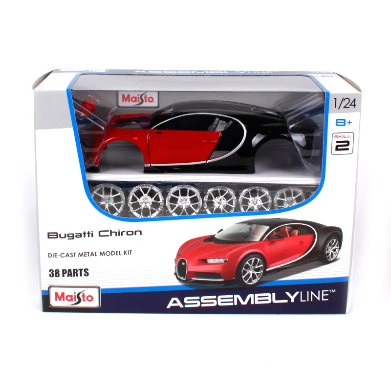 Maisto 1:24 bugatti chiron assembly line red car diecast model kit 38 деталей модель автомобиля mannal подарок для