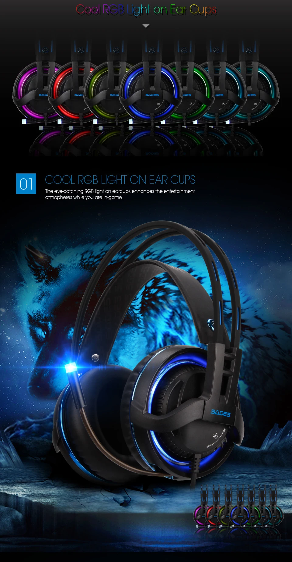 SADES Diablo игровая гарнитура USB наушники Realtek эффект объемного звука RGB светильник наушники