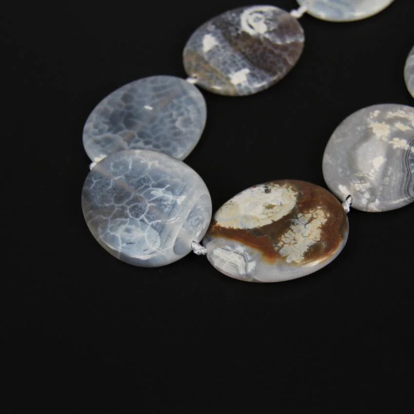 New Item!Natural Dragon Veins Achate Stones Drilled Loose Beads Oval Slice Shape Pendant Necklace Big Size Smooth | Украшения и