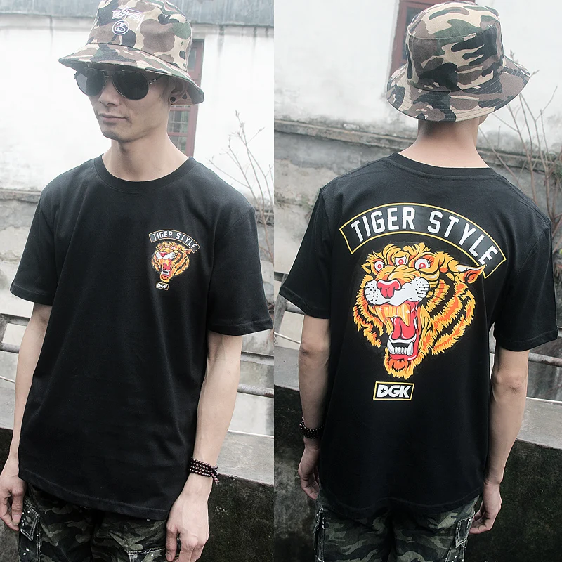 DGK мужские футболки высокого качества 19SS кленовые листья DGK голова тигра футболка Уличная Повседневная черная и белая пара DGK топ тройники
