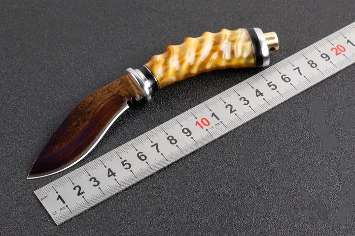 Дамасский прямой нож желтые Рога Ручка острое Походное снаряжение деревообрабатывающий охотничий нож