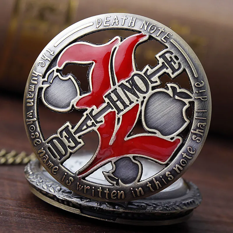 Часы наручные кварцевые с подвеской Death Note крутые бронзовые карманные прорезями