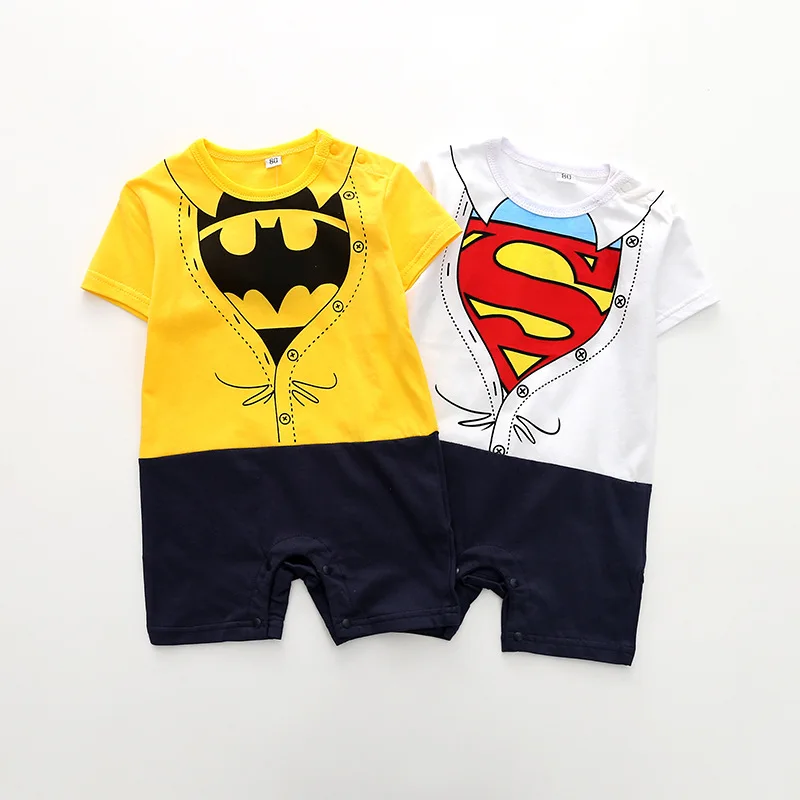 2018 Hot Selling Unisex Baby Clothes Kids Short Sleeve Superman Batman Climbing Summer Cartoon Bounce Romper |