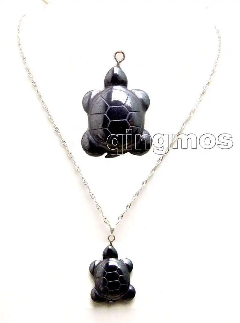 

SALE Big 21*28mm Tortoise Black Hematite Pendants and free 17" silver plated chain -nec5731 Wholesale/retail Free ship