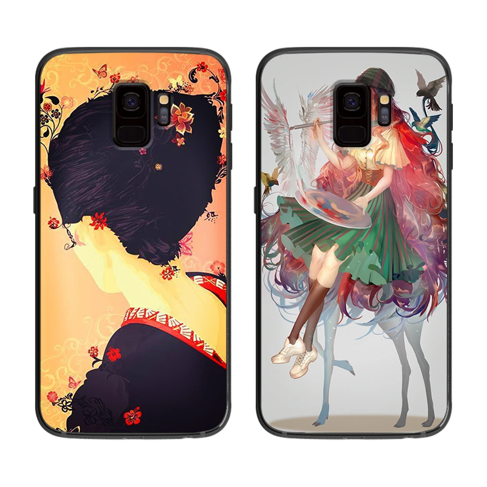 Японский девушка иллюстрации для samsung Galaxy A5 A6 A7 A8 A9 2018 2019 плюс M10 M20 M30 мягкий чехол