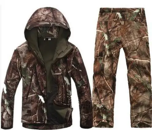 big tree camouflage Зимняя ветрозащитная теплая водонепроницаемая мягкая куртка+ штаны для мужчин, для альпинизма, пешего туризма, теплое камуфляжное пальто, брюки, комплекты - Цвет: big tree camouflage