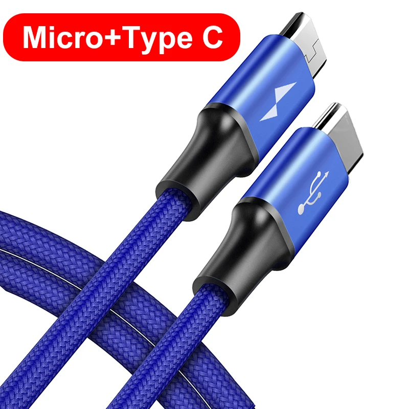 2 in 1 Blue Baseus 2 в 1 Micro usb type C кабель для samsung Xiaomi мульти быстрое зарядное устройство кабель 3 в 1 Microusb кабель для мобильного телефона для iPhone - Цвет: 2 in 1 Blue