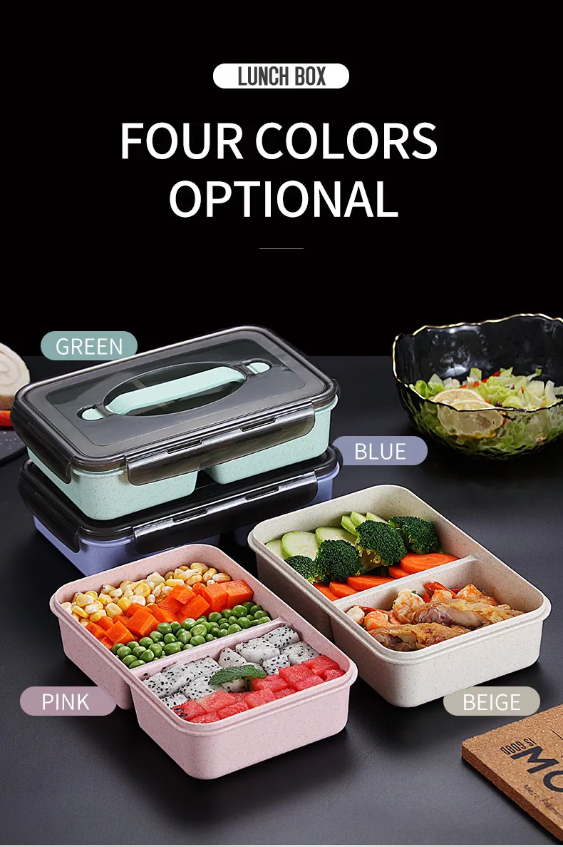 WORTHBUY, японский детский Ланч-бокс, микроволновая печь, Bento box с отделениями, пшеничная солома, Bento Ланч-бокс, герметичный контейнер для еды