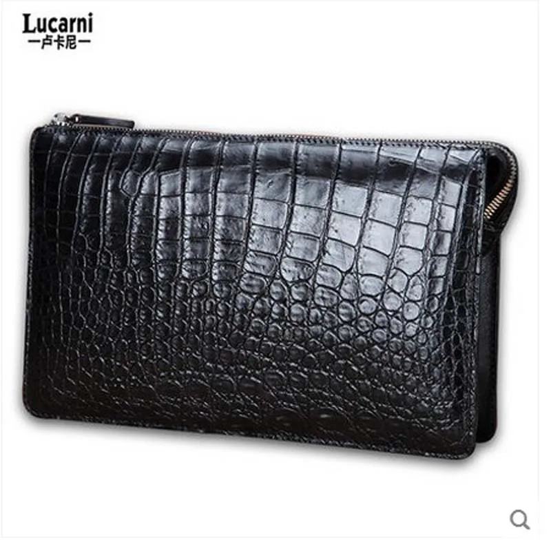 

lukani crocodile Hand caught Male crocodile belly men bag long zipper multi-card wallet men clutch bag