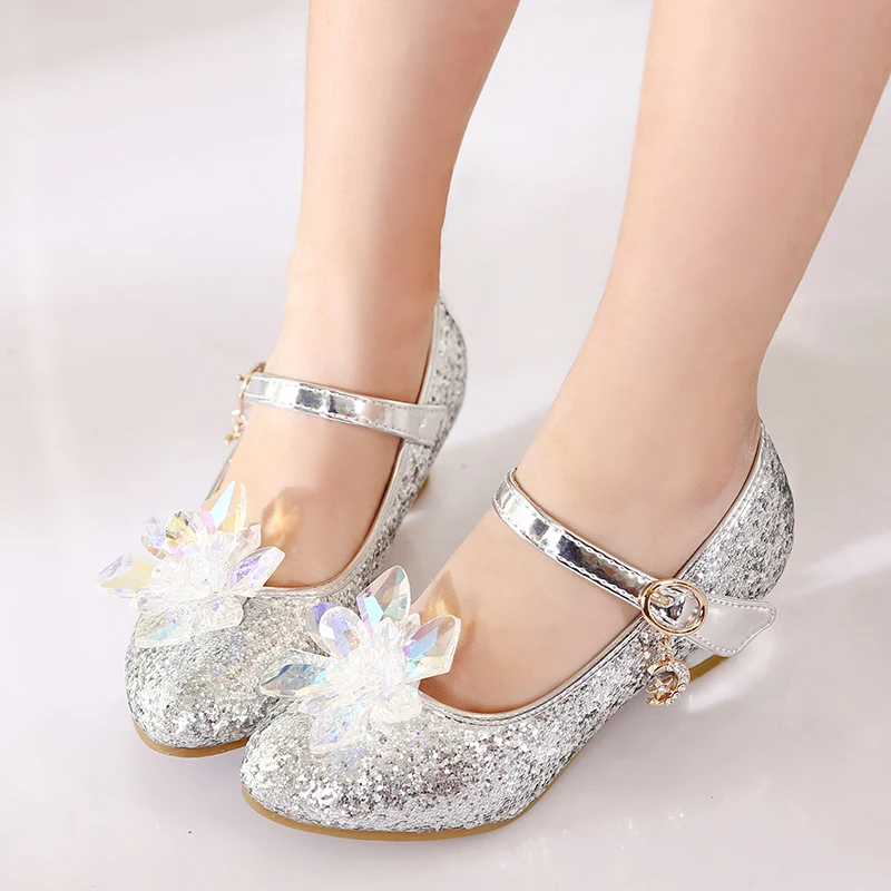 Children's Cinderella Crystal Shoes Spring And Autumn Style Girl High-heeled Princess Shoes Compere Piano Girls Dress Shoes