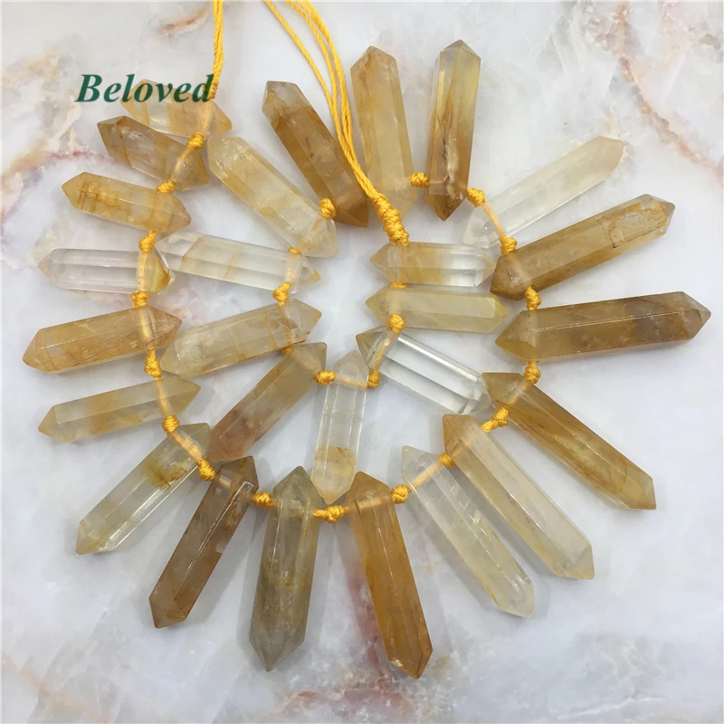 Top Drilled Double Terminated Citrines Quartz Strand Beads, Natural Yellow Crystal Quartz Point Bracelet Loose Beads, BG18024