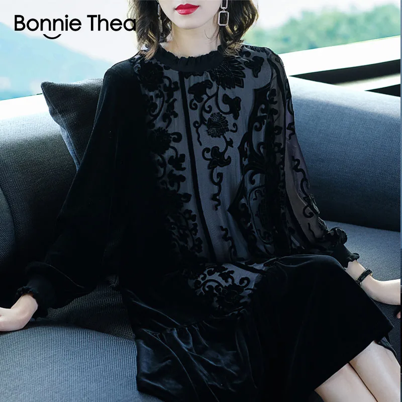 Женское вельветовое платье bonnie thea осеннее с высоким воротом винтажное для