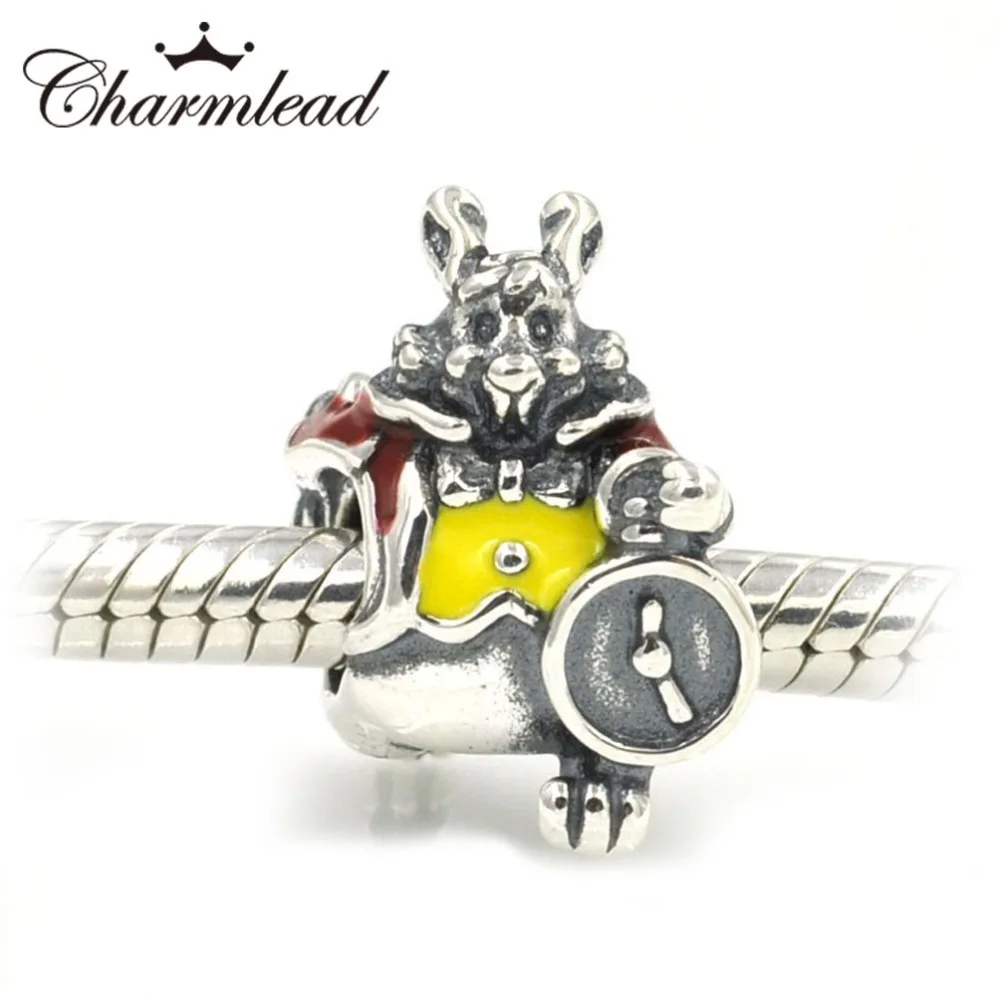 Charmlead Красный Эмаль мультфильм бегущий кролик Шарм Алиса бусины стерлингового серебра 925 Шарм Fit Pandora талисманы браслет