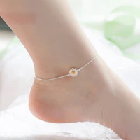 925 pure silver elegant sweet daisy anklets female brief fashion foot chain jewelry birthday gifts