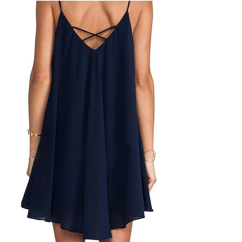 Женское платье на бретельках в европейском и американском стиле однотонное без