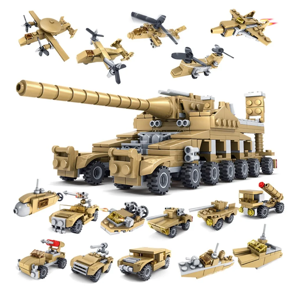 

16 шт./лот 544 шт., военный автомобиль, супертанк, армия, солдаты, наборы строительных блоков, игрушки, кирпичи, обучающие игрушки для детей