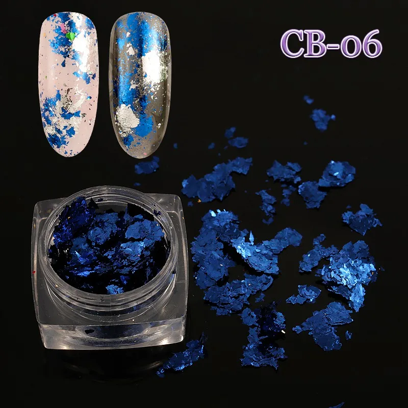 12 Grid/Set or 1 JAR Colorful Aluminum Irregular Holographic Glitter Foil Sequin Powder Nail Mirror Flake Paillette Manicure DIY - Color: CB06