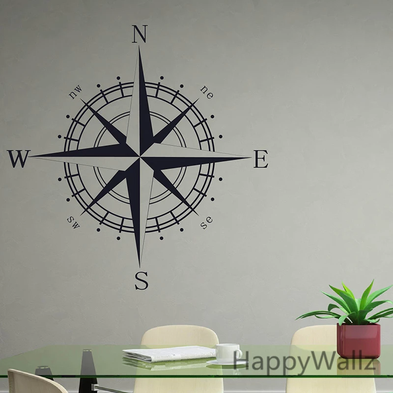 Наклейка на стену в виде компаса Современная виниловая настенная живопись