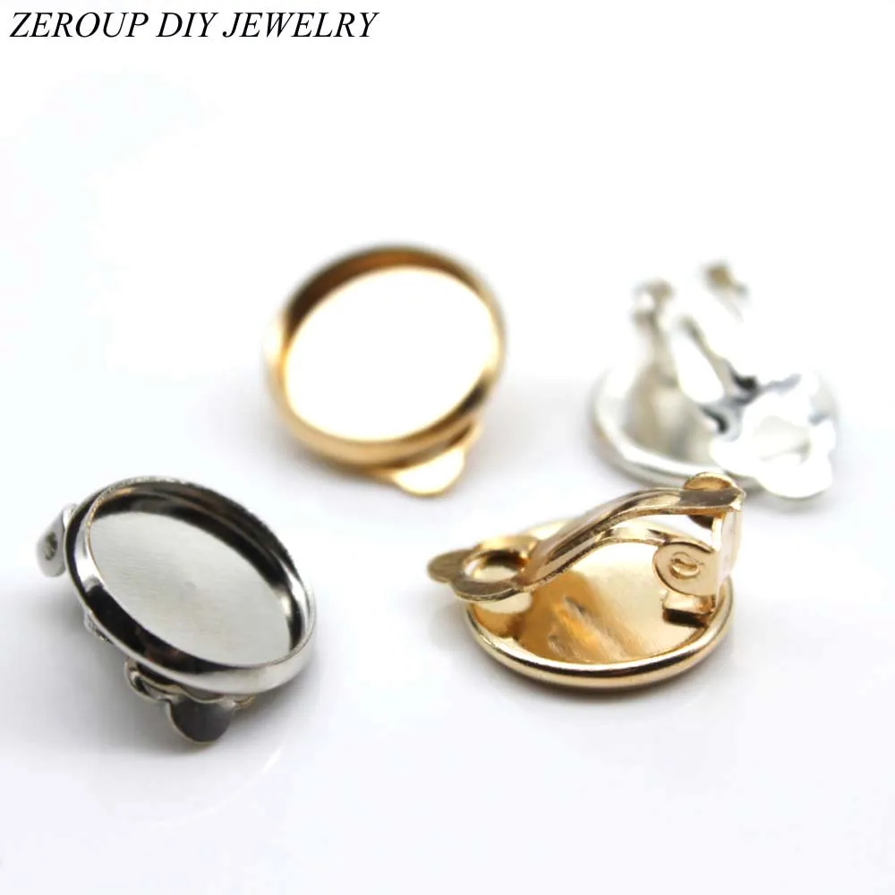 

10mm 12mm 10pcs Silver Color Ear Clips Earring Settings Base Cameo Cabochon Tray Supplies for Jewelry E-012