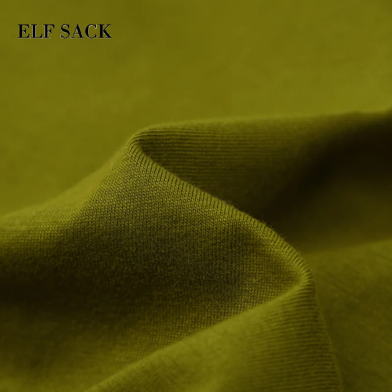 ELFSACK весна 2019 новинка Хлопковая женская футболка повседневная тканая короткая с