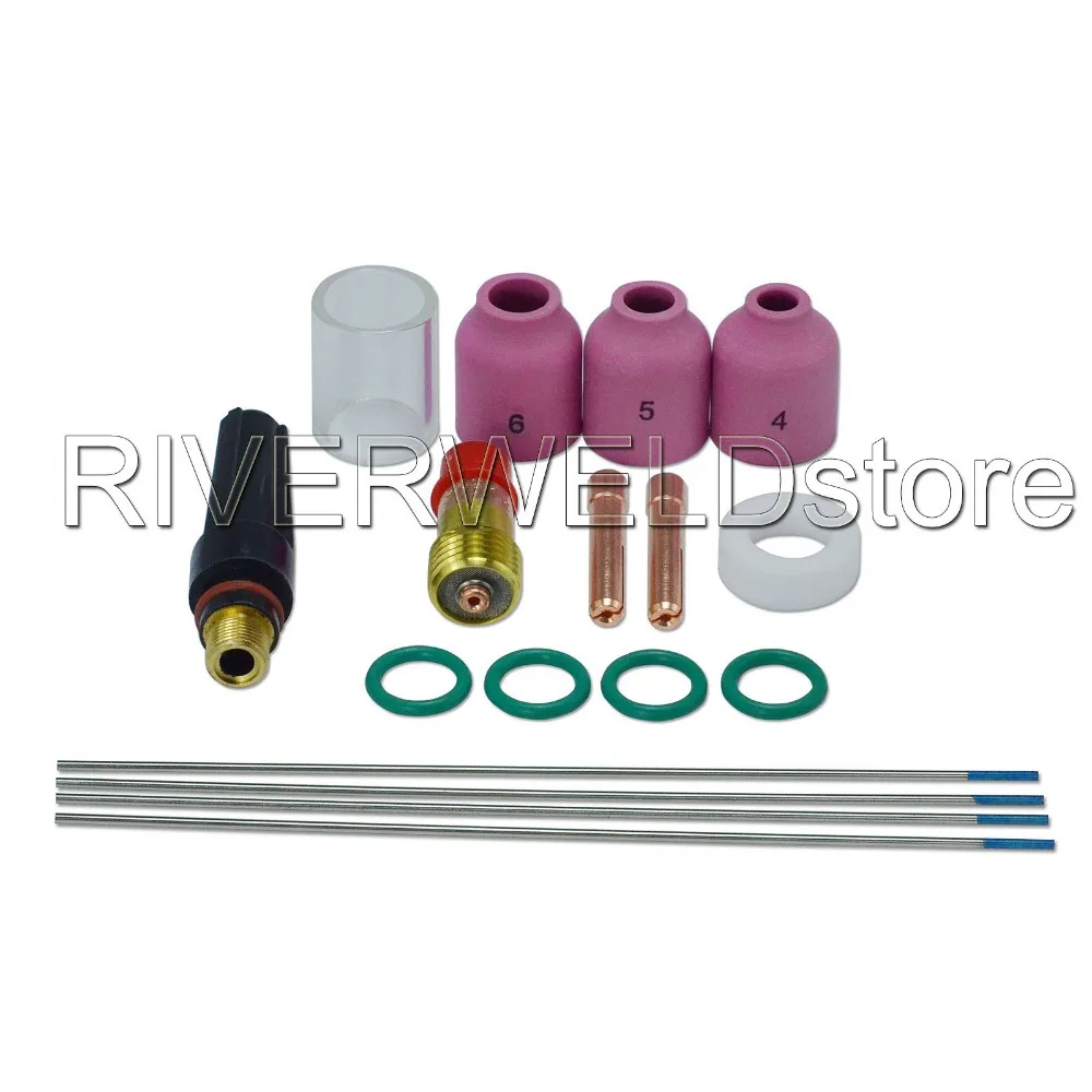 

Stubby Gas Lens Collet 1.6mm & #10 Pyrex Cup & Ceramic Shield Cup KIT Consumables Fit TIG Welding Torch WP 17 18 26 Series,17pcs