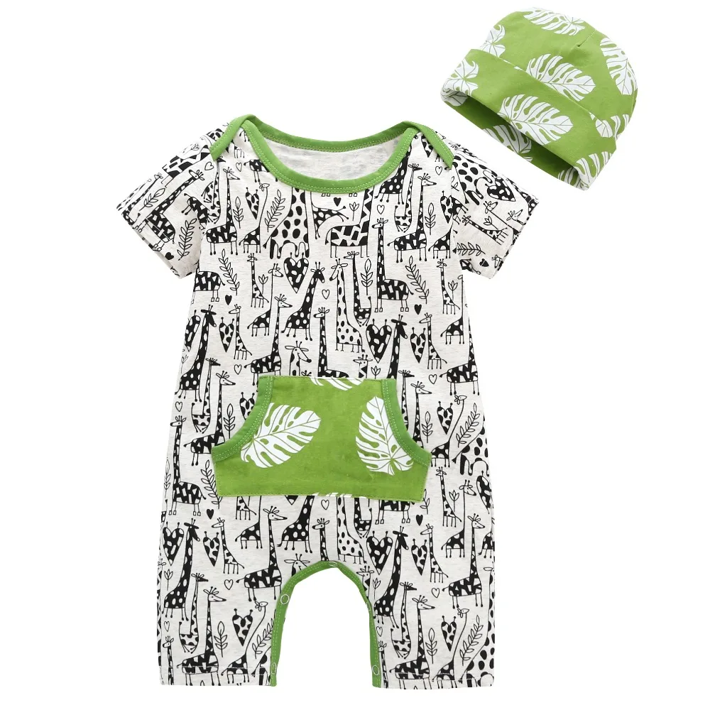 2019 новая хлопковая одежда для малышей с короткими рукавами Олень Печать