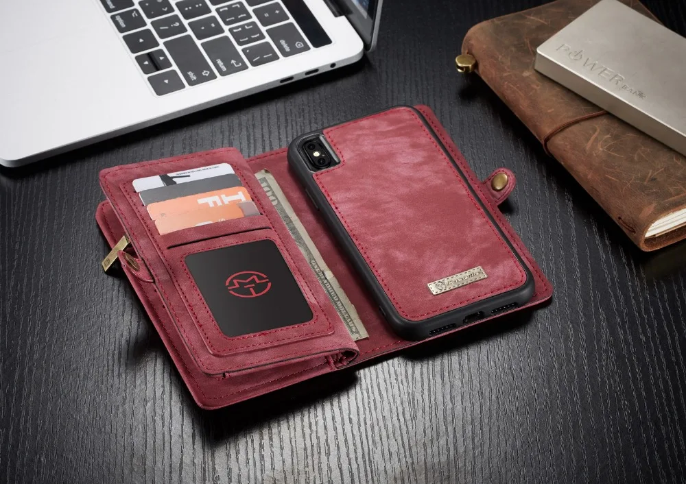 Detachable Magnetic Zipper Leather Card Slots Wallet Cover Case For iphone X XS MAX XR 6 7 8 6S Plus Fur Flip Stand Protect Cape