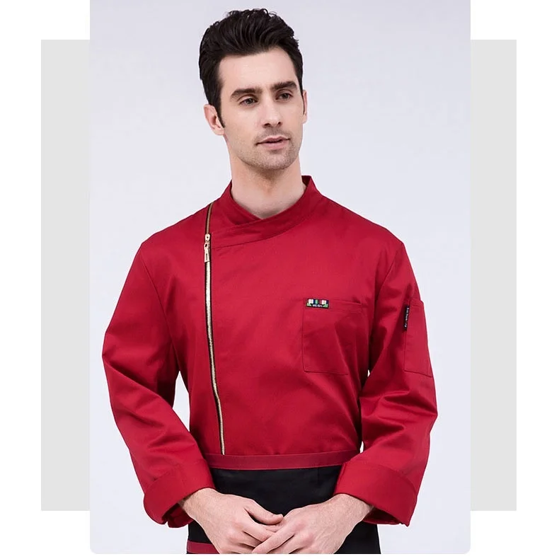 Jacket Шеф-повара ресторанный пиджак с длинным рукавом на молнии повара пальто для мужчин и женщин Одежда для повара в отельной кухне Униформа пекарь - Цвет: Jacket