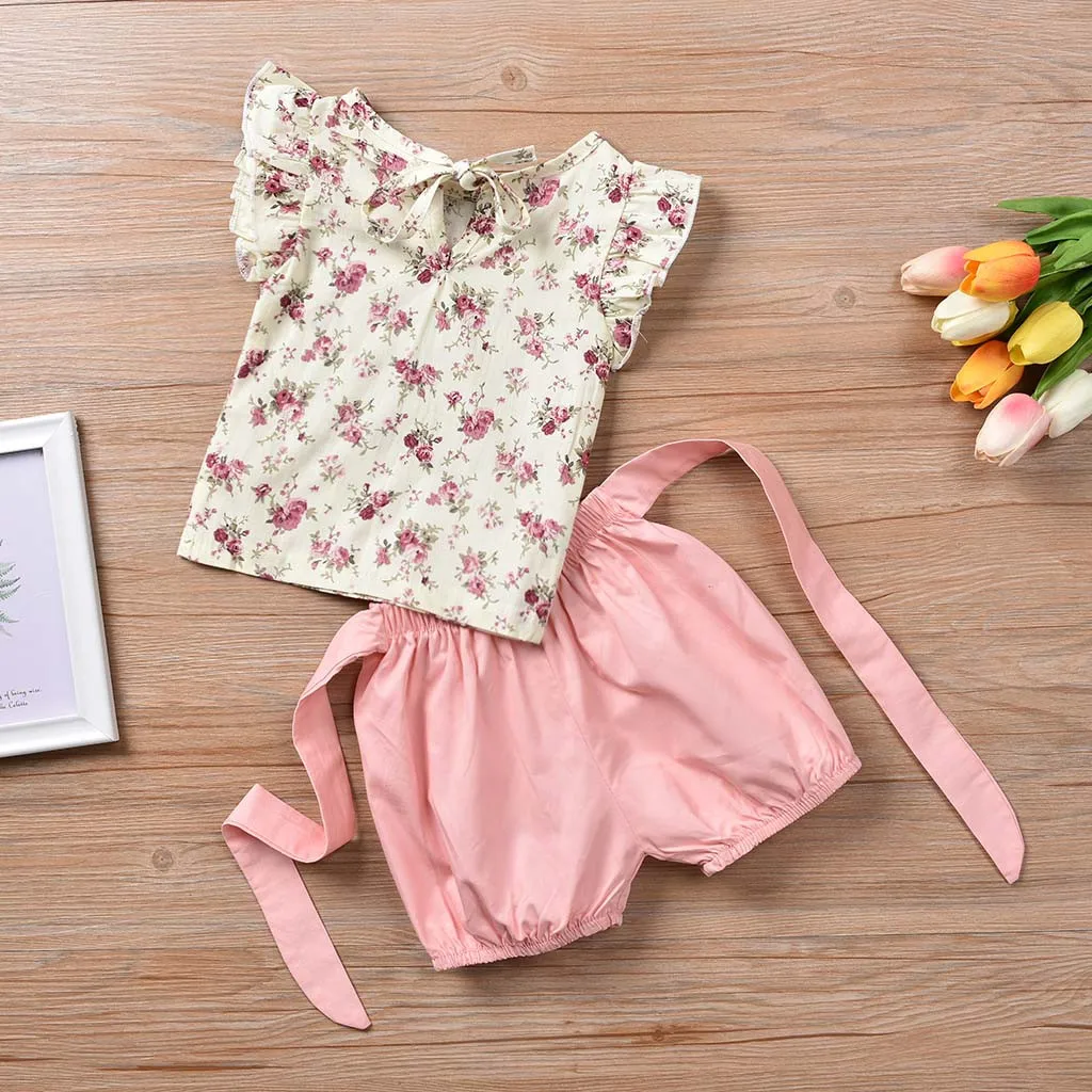 Милые топы без рукавов с цветочным принтом для маленьких девочек + однотонные